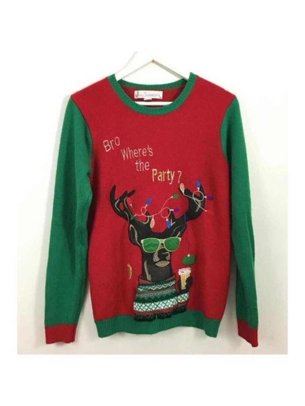 Jolly Sweater Men's " Bro Where'sthe Party " Ugly Christmas Sweater Size S
